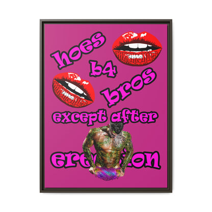 hoes b4 bros - framed canvas art (pink)