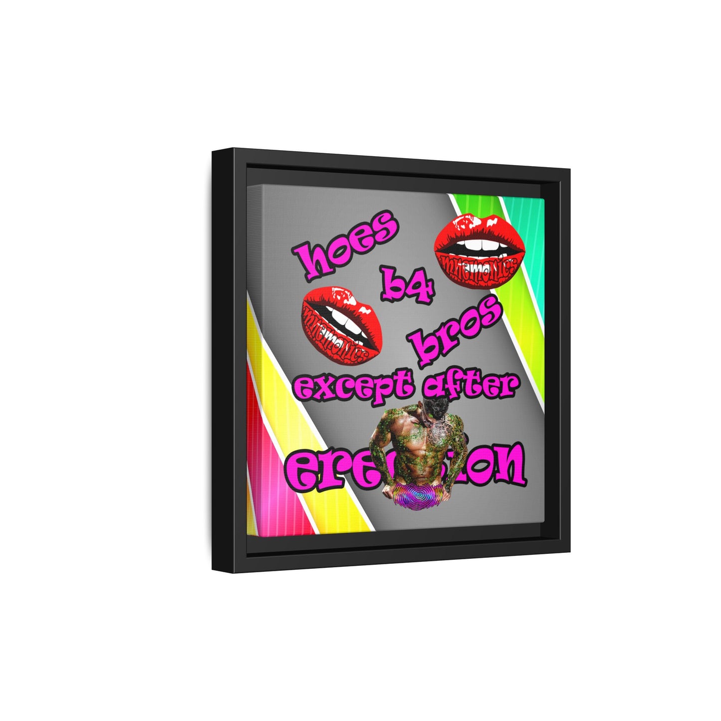 hoes b4 bros - framed canvas art (rainbow split)