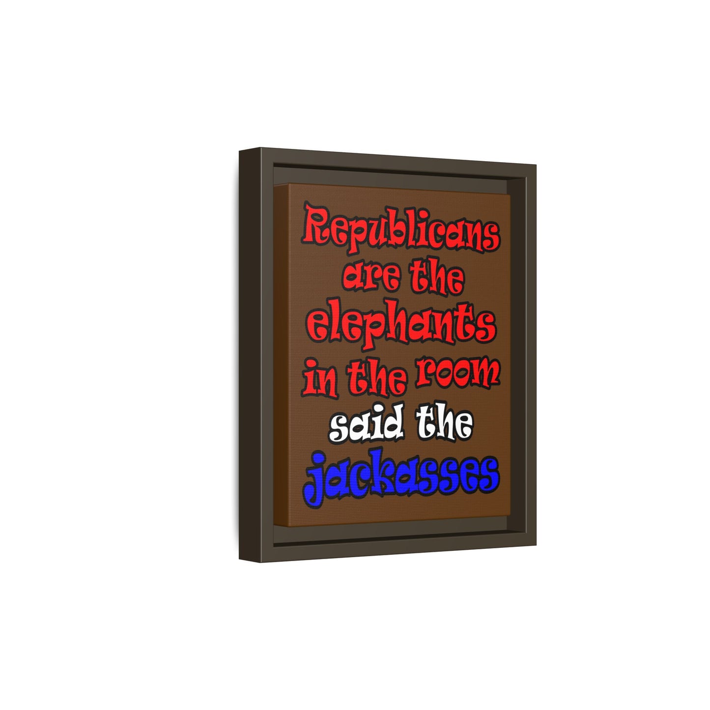 donkeys and elephants - framed canvas art (brown)