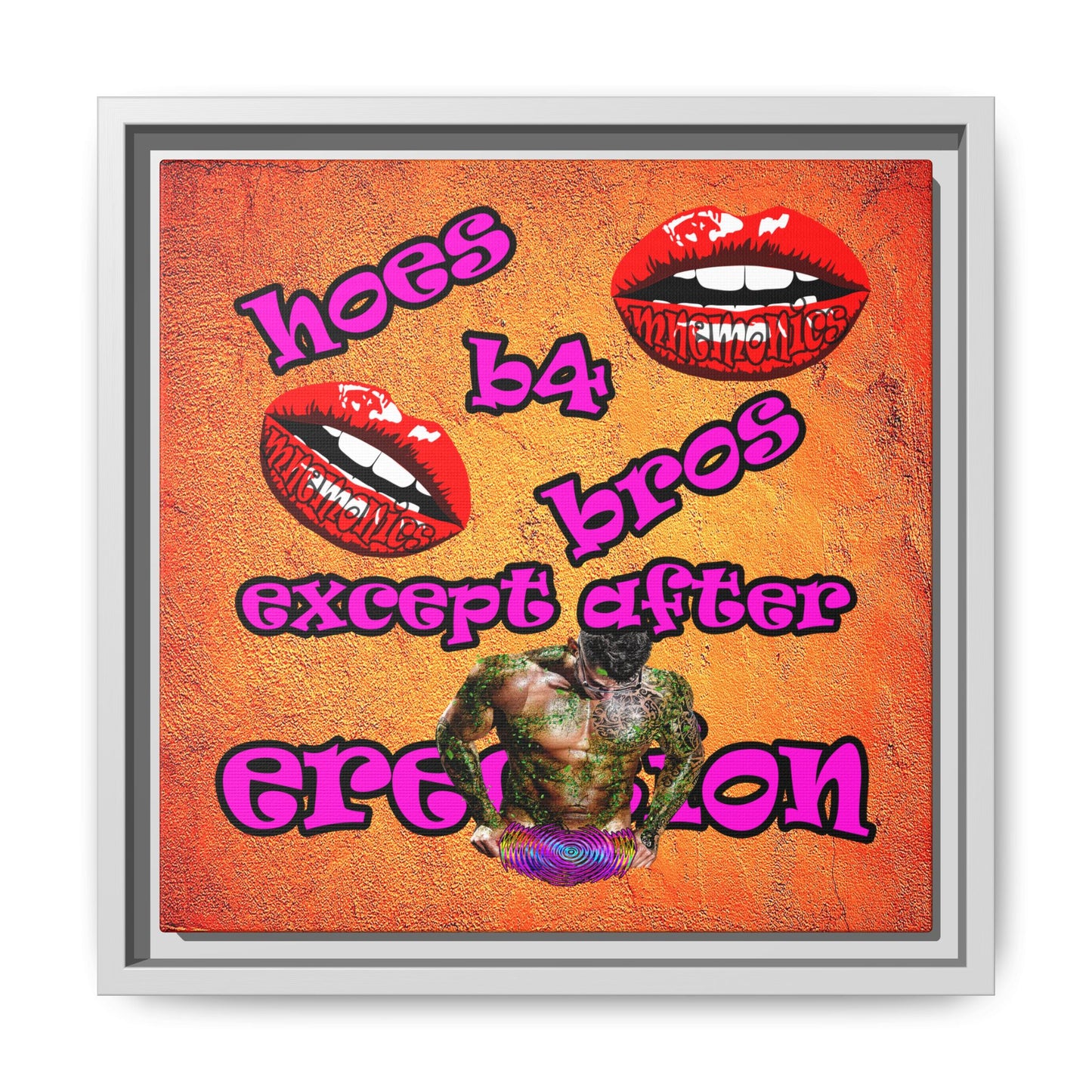 hoes b4 bros - framed canvas art (burnt orange)