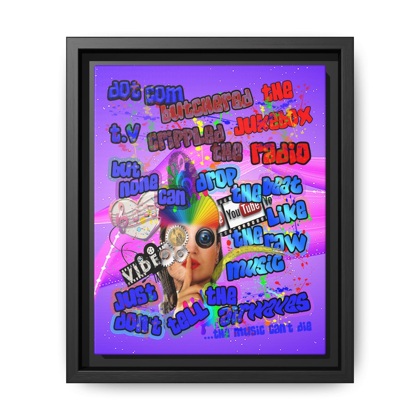 drop the beat - framed canvas art (purple-pink wave)