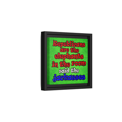 donkeys and elephants - framed canvas art (green turf)