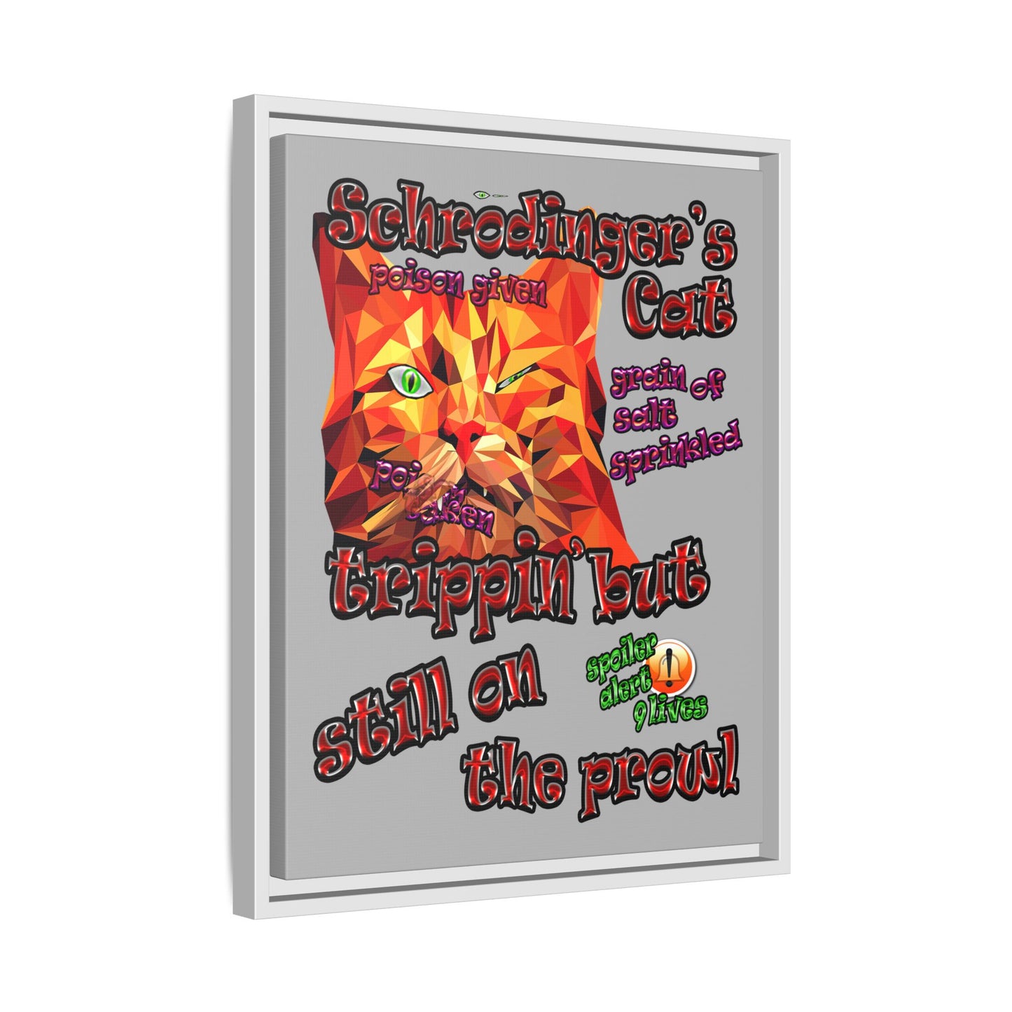 schrodinger's cat - framed canvas art (light grey)