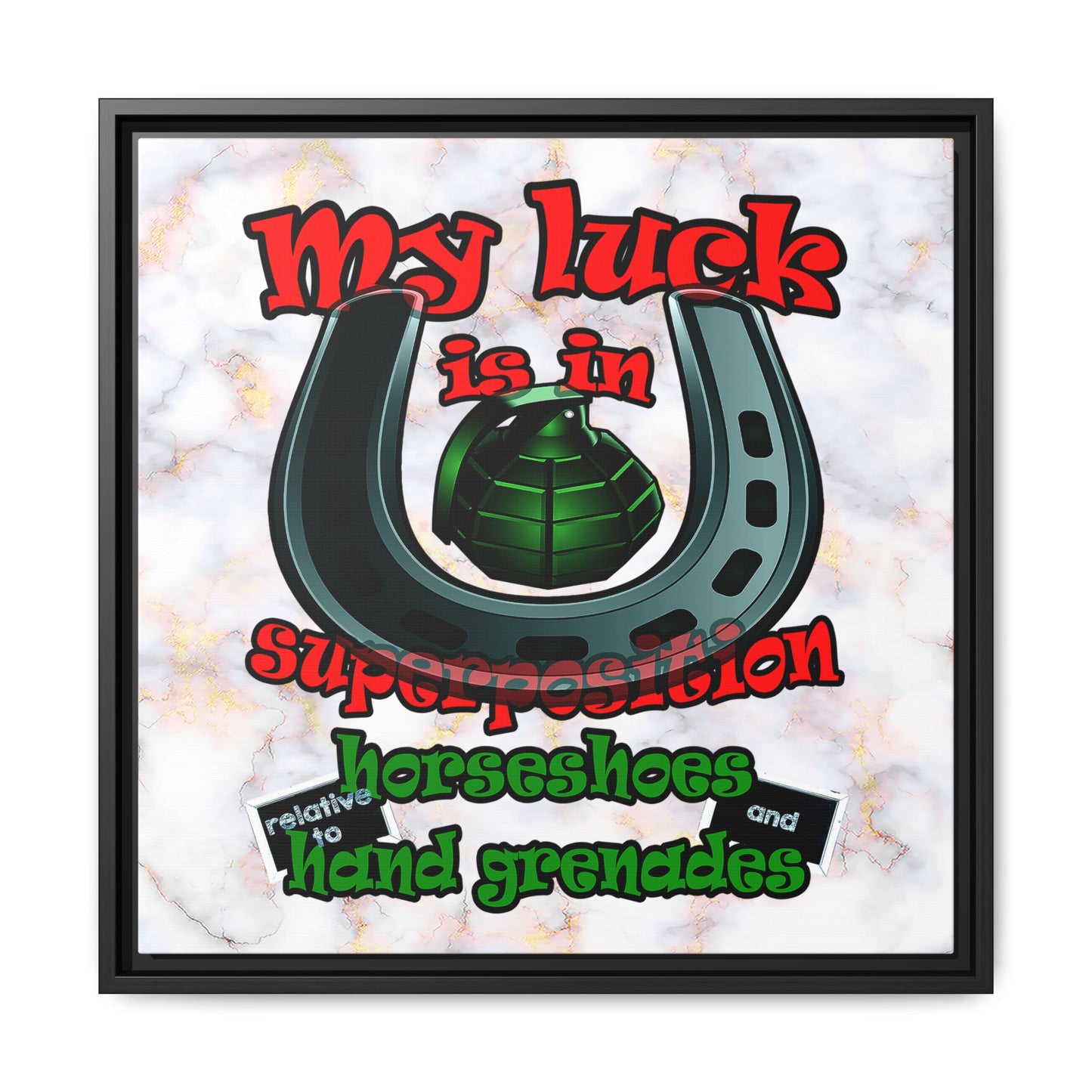 my luck - framed canvas art (white marble)