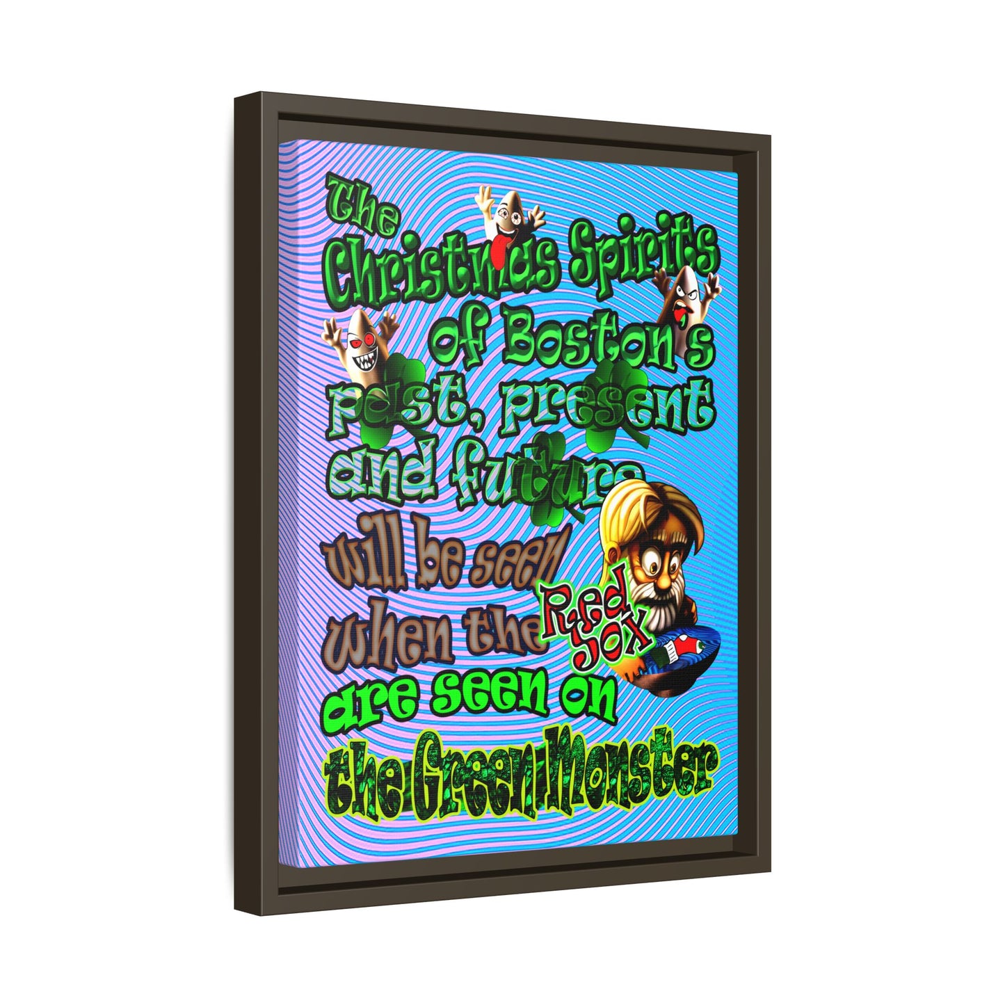 christmas spirits of boston - framed canvas art (light blue-purple wave)