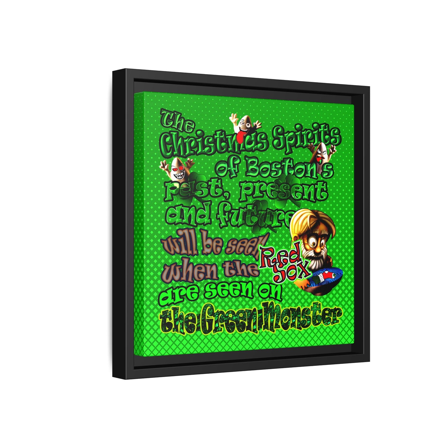 christmas spirits of boston - framed canvas art (logo green)