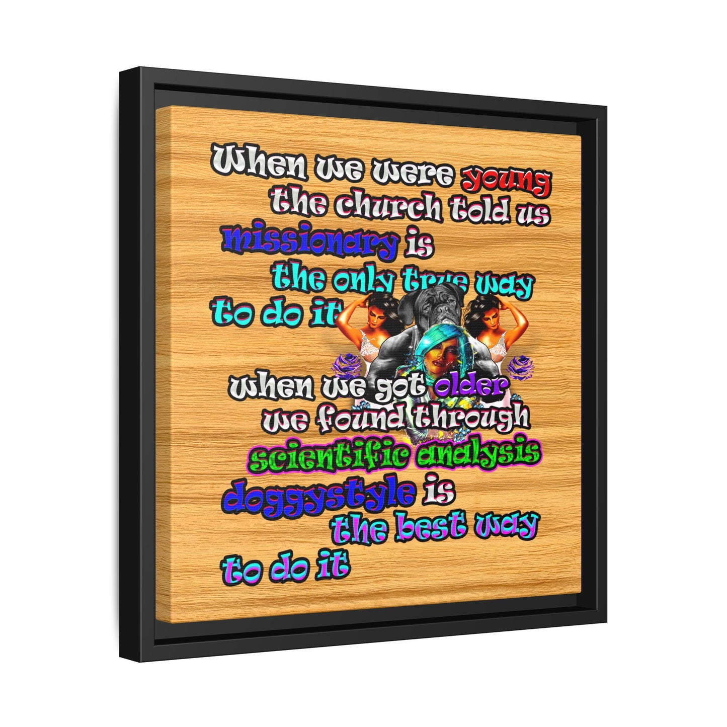 doggystyle - framed canvas art (butterscotch wood finish)