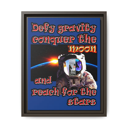 defy conquer reach - framed canvas art (dark blue)