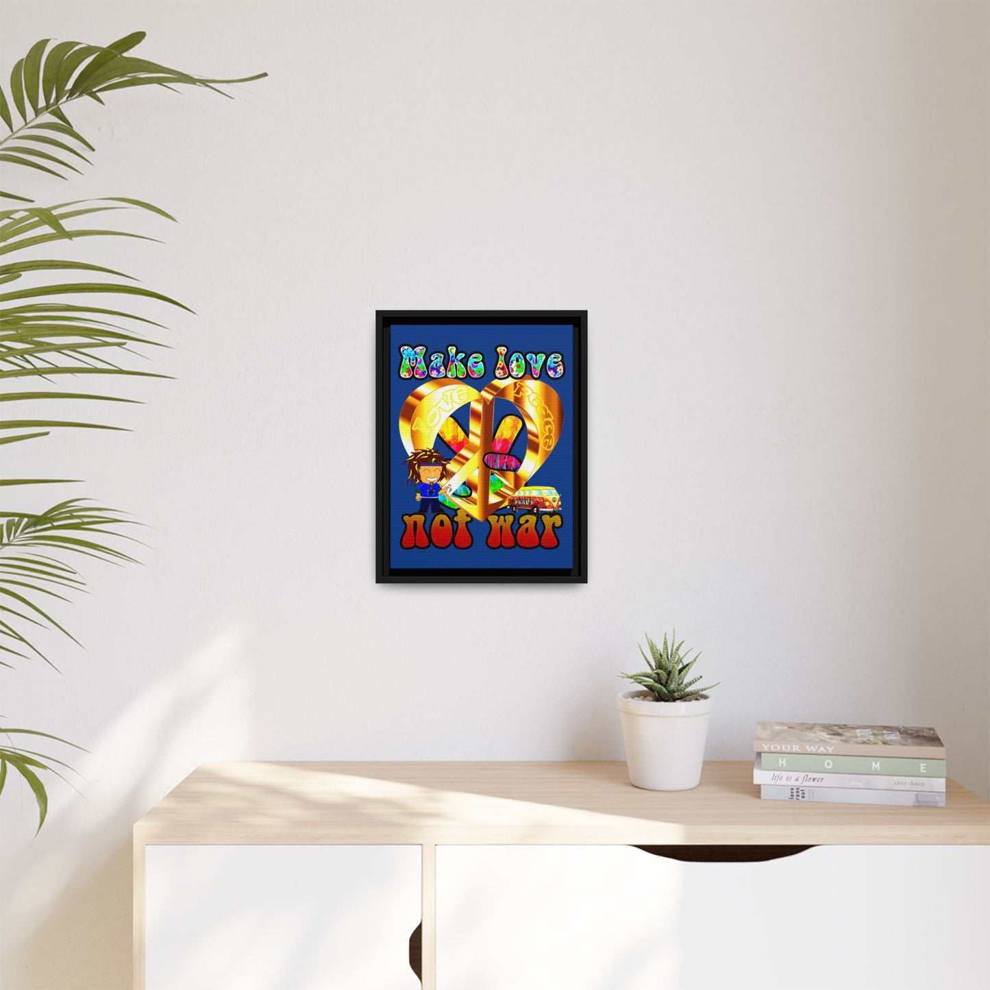 love peace - framed canvas art (dark blue)