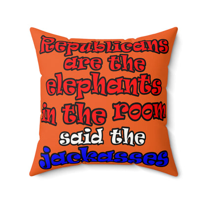 donkeys and elephants - Faux Suede Square Pillow - (orange)