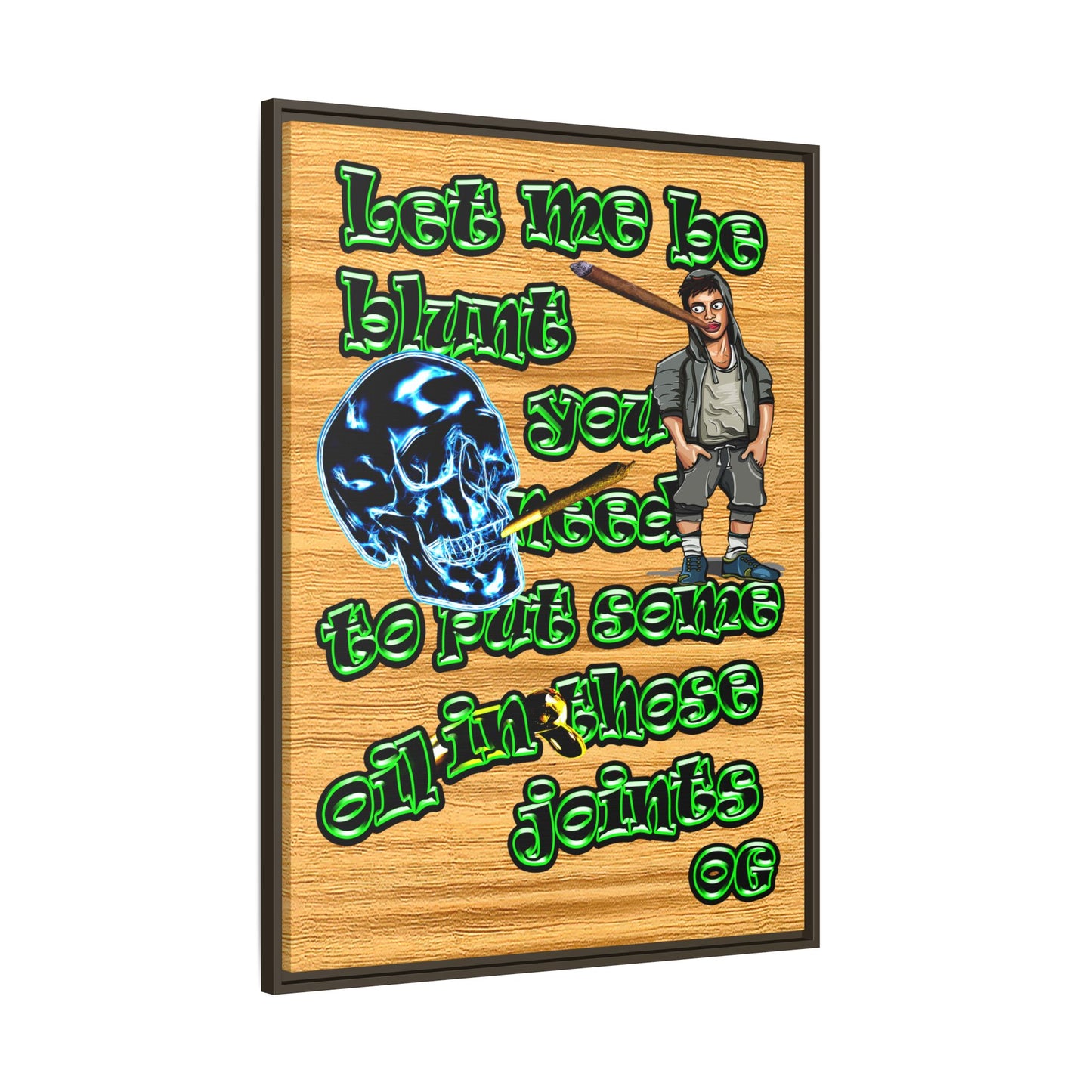 og - framed canvas art (butterscotch wood finish)