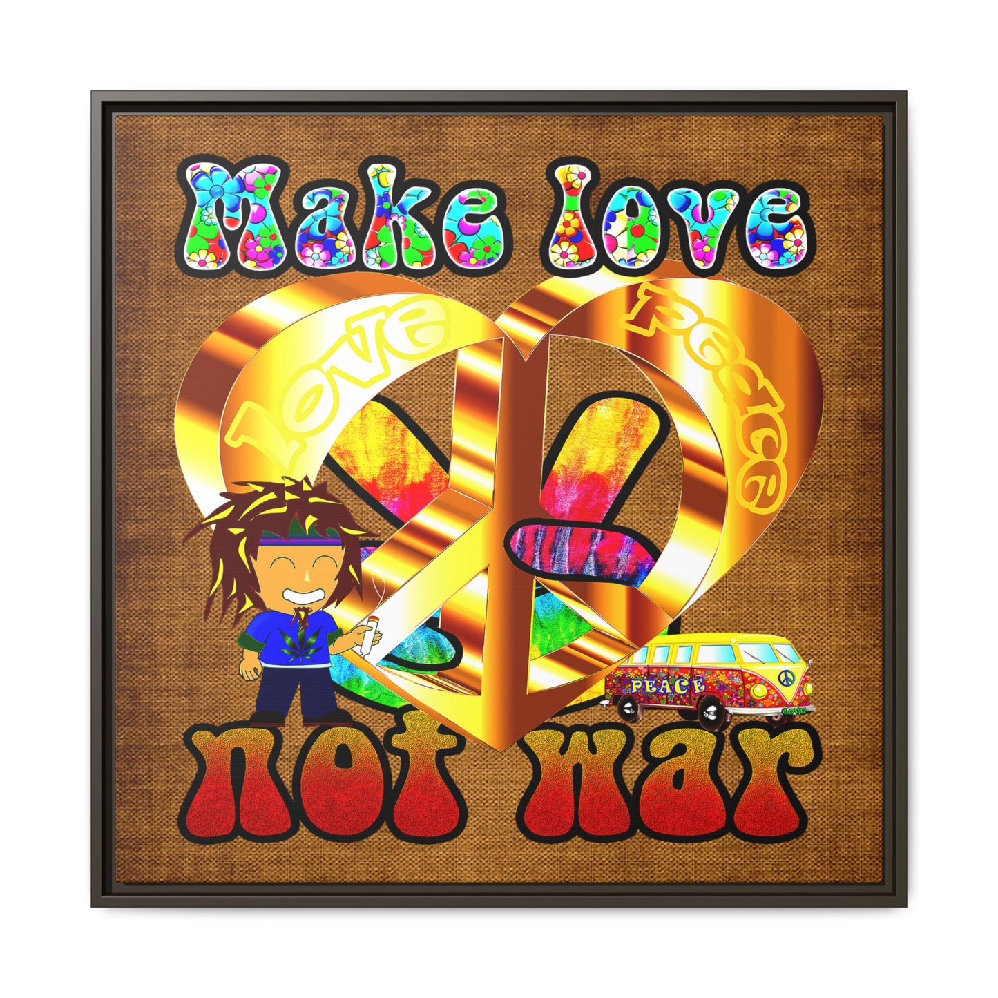 love peace - framed canvas art (brown papyrus)