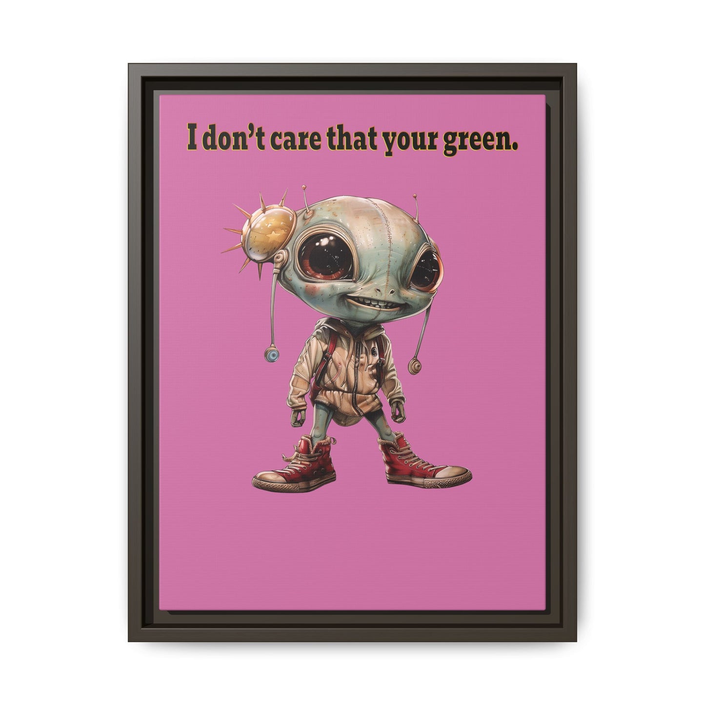 I don't care that your green - framed canvas art (light pink)