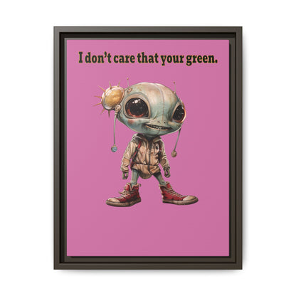 I don't care that your green - framed canvas art (light pink)