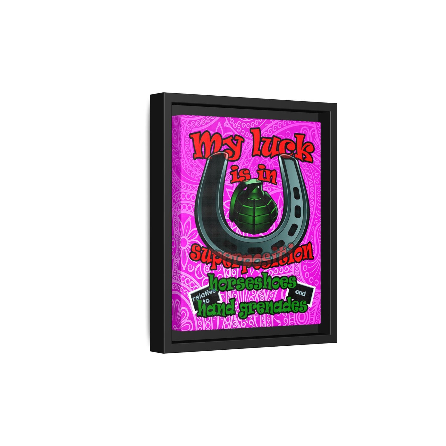 my luck - framed canvas art (pink swirl)
