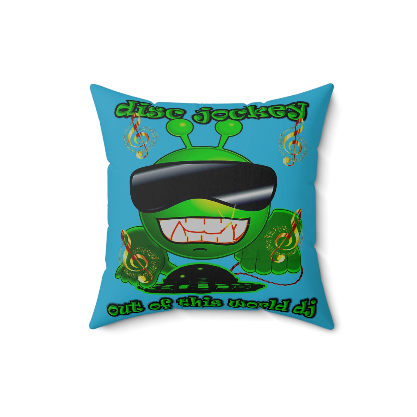 disc jockey - Spun Polyester Square Pillow - (turquoise)