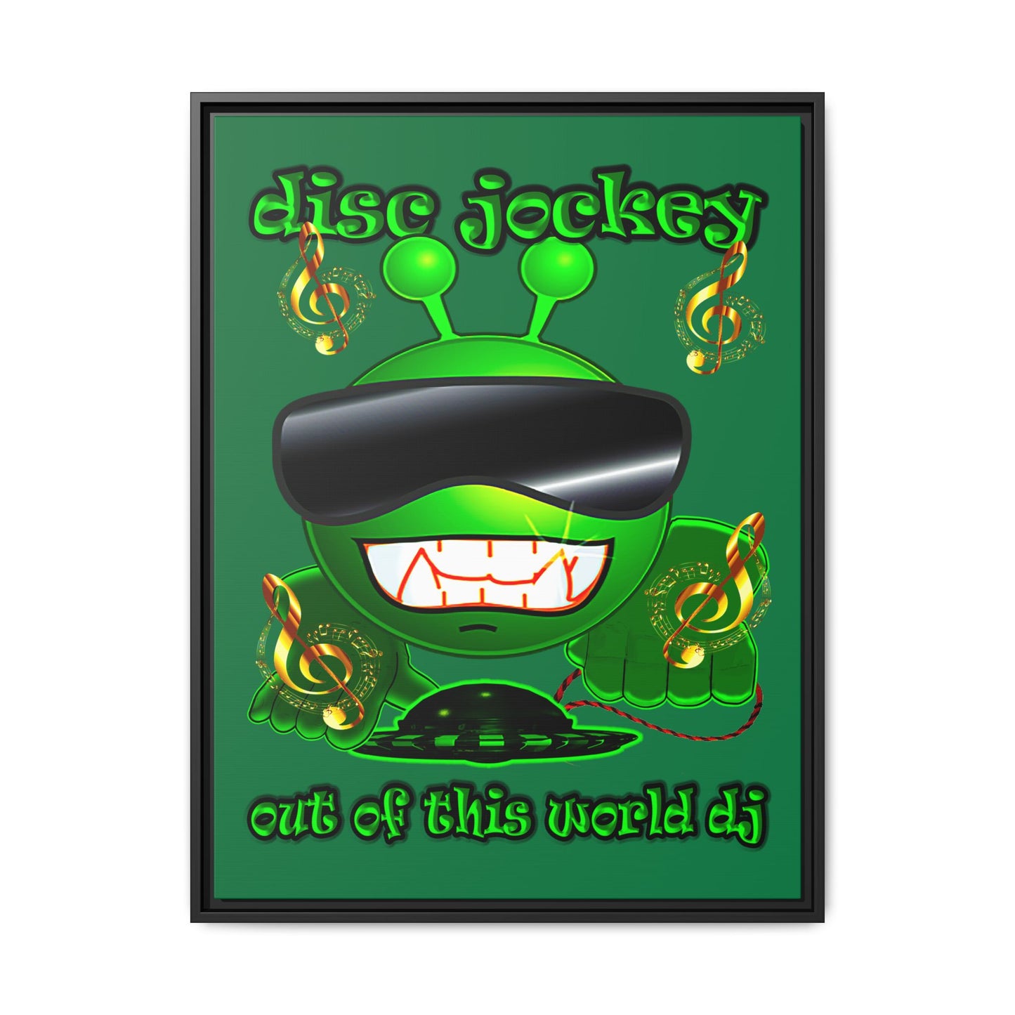 disc jockey - framed canvas art (dark green)