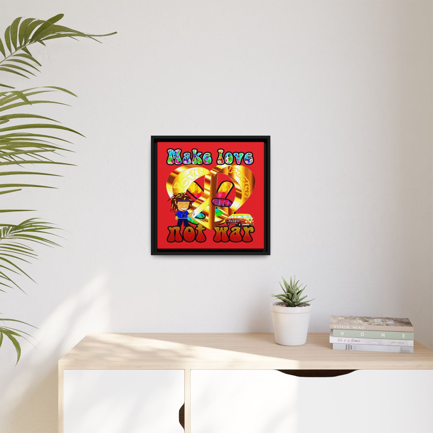 love peace - framed canvas art (red)