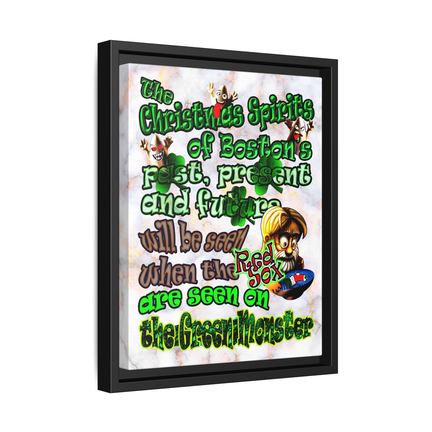 christmas spirits of boston - framed canvas art (white marble)