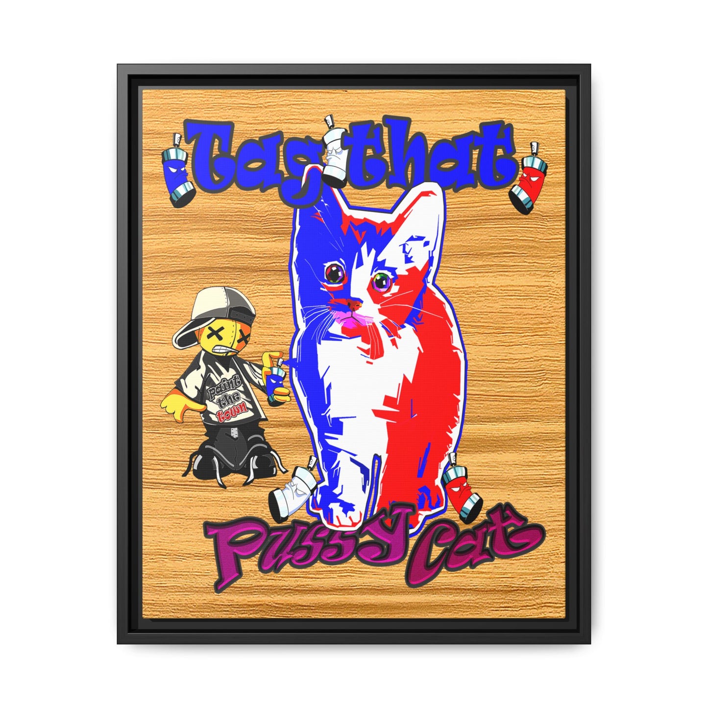 tag that - framed canvas art (butterscotch wood finish)