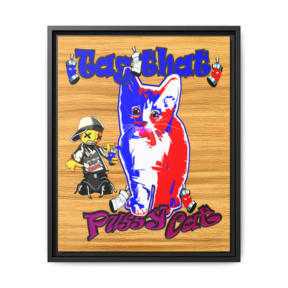 tag that - framed canvas art (butterscotch wood finish)