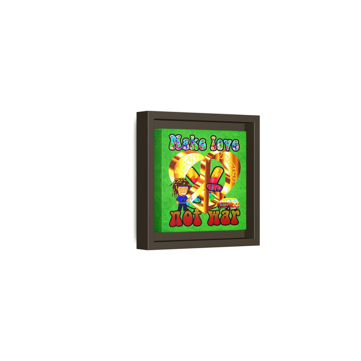 love peace - framed canvas art (green turf)