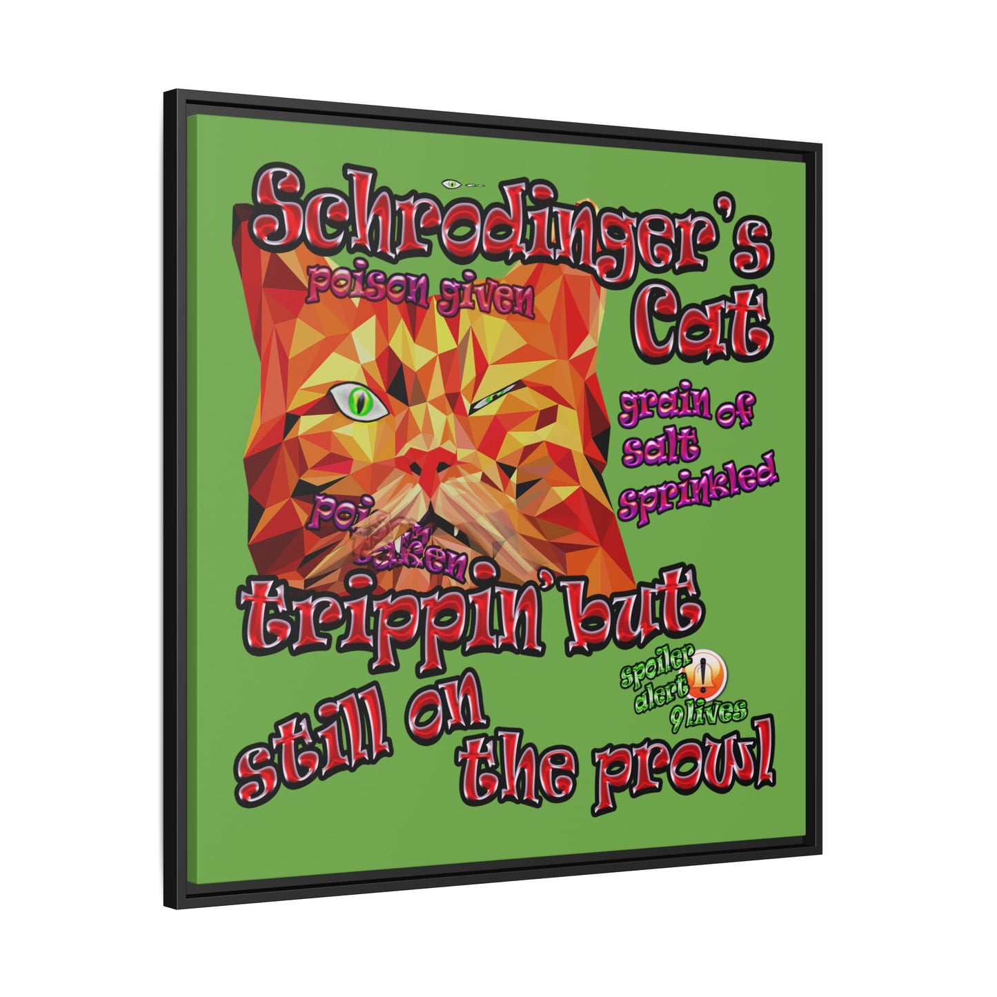 schrodinger's cat - framed canvas art (green)