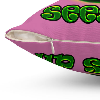 green monster - Spun Polyester Square Pillow - (light pink)