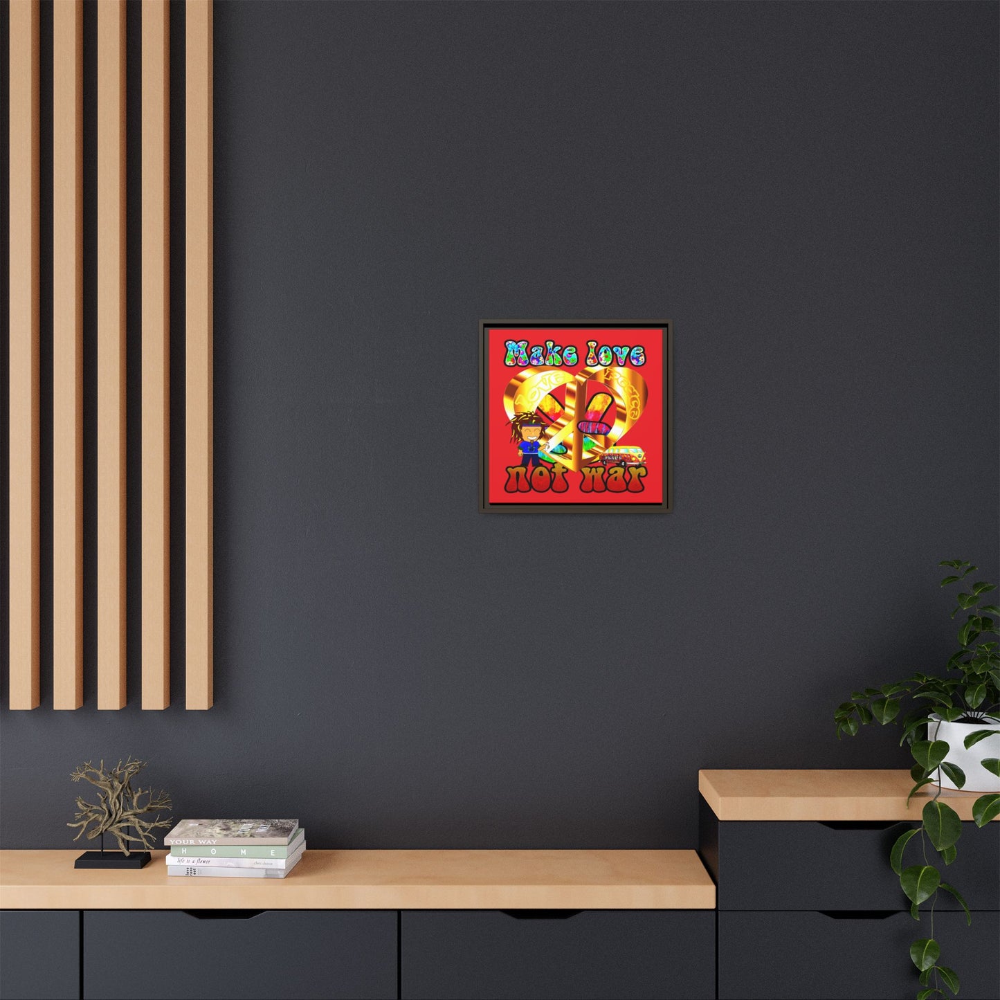 love peace - framed canvas art (red)