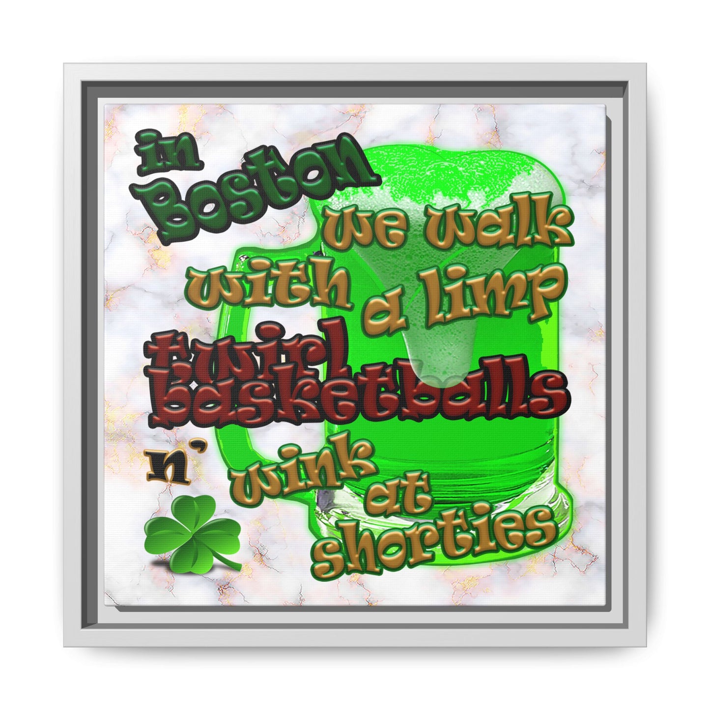 celtics logo - framed canvas art (white marble)