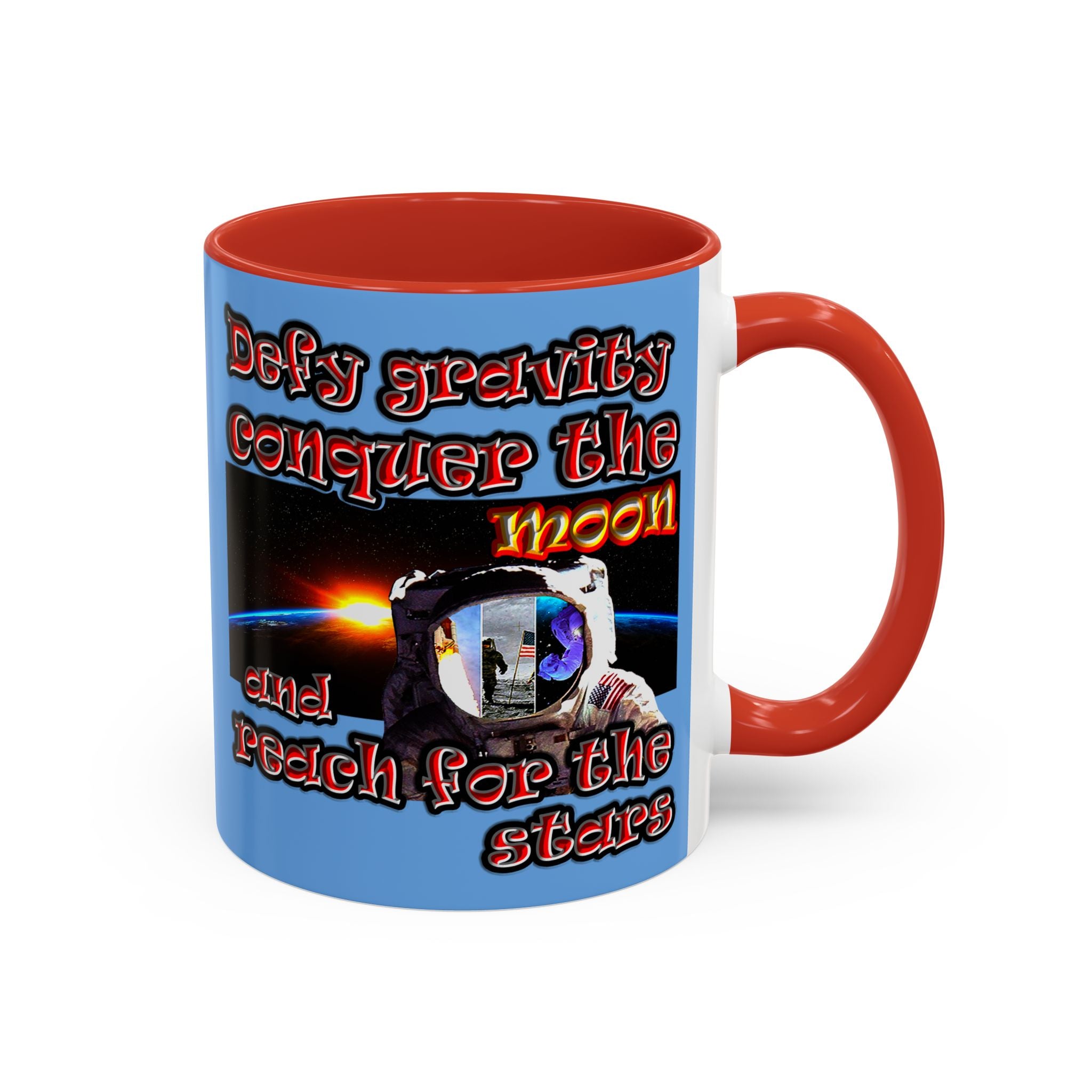 defy conquer reach - Accent Mug (light blue)