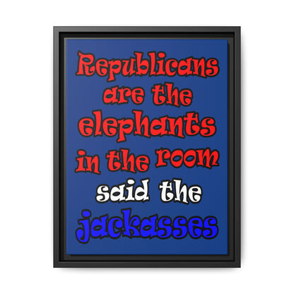 donkeys and elephants - framed canvas art (dark blue)