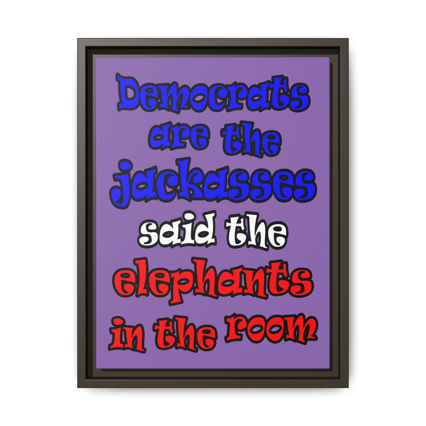 donkeys and elephants - framed canvas art (light purple)