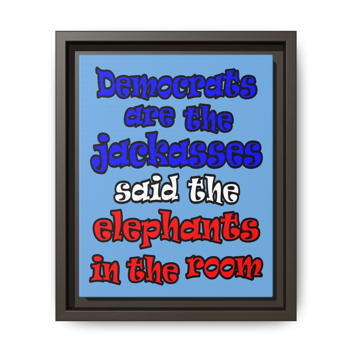 donkeys and elephants - framed canvas art (light blue)