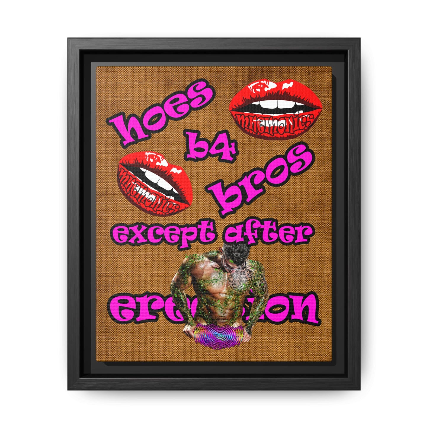 hoes b4 bros - framed canvas art (brown papyrus)