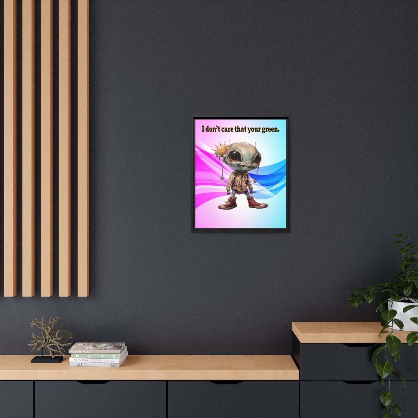 I don't care that your green - framed canvas art (light blue-pink wave)