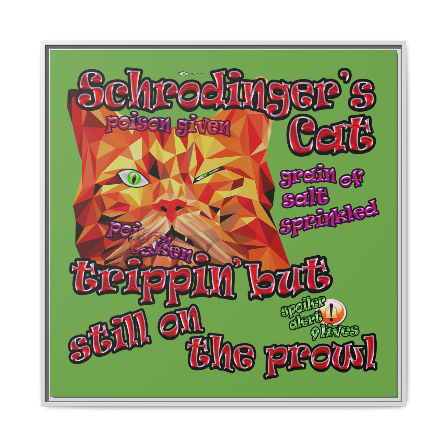 schrodinger's cat - framed canvas art (green)