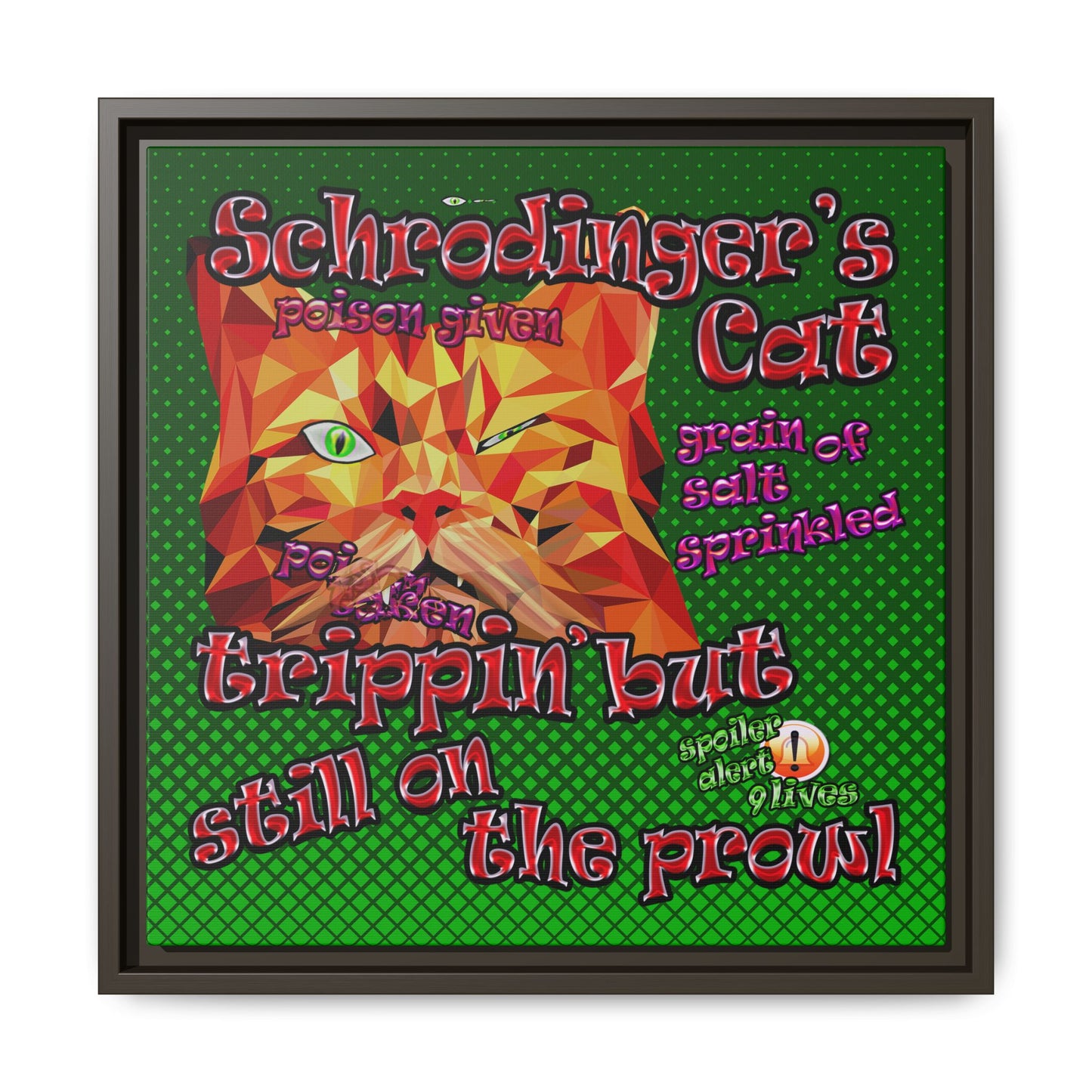 schrodinger's cat - framed canvas art (logo green)