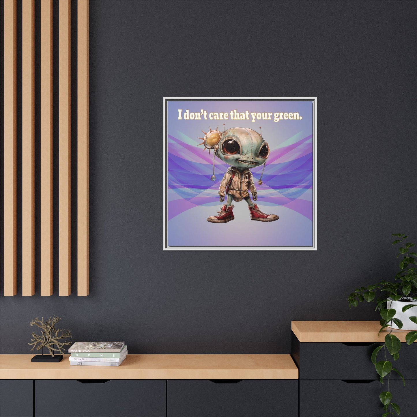I don't care that your green - framed canvas art (light blue-pink wave)