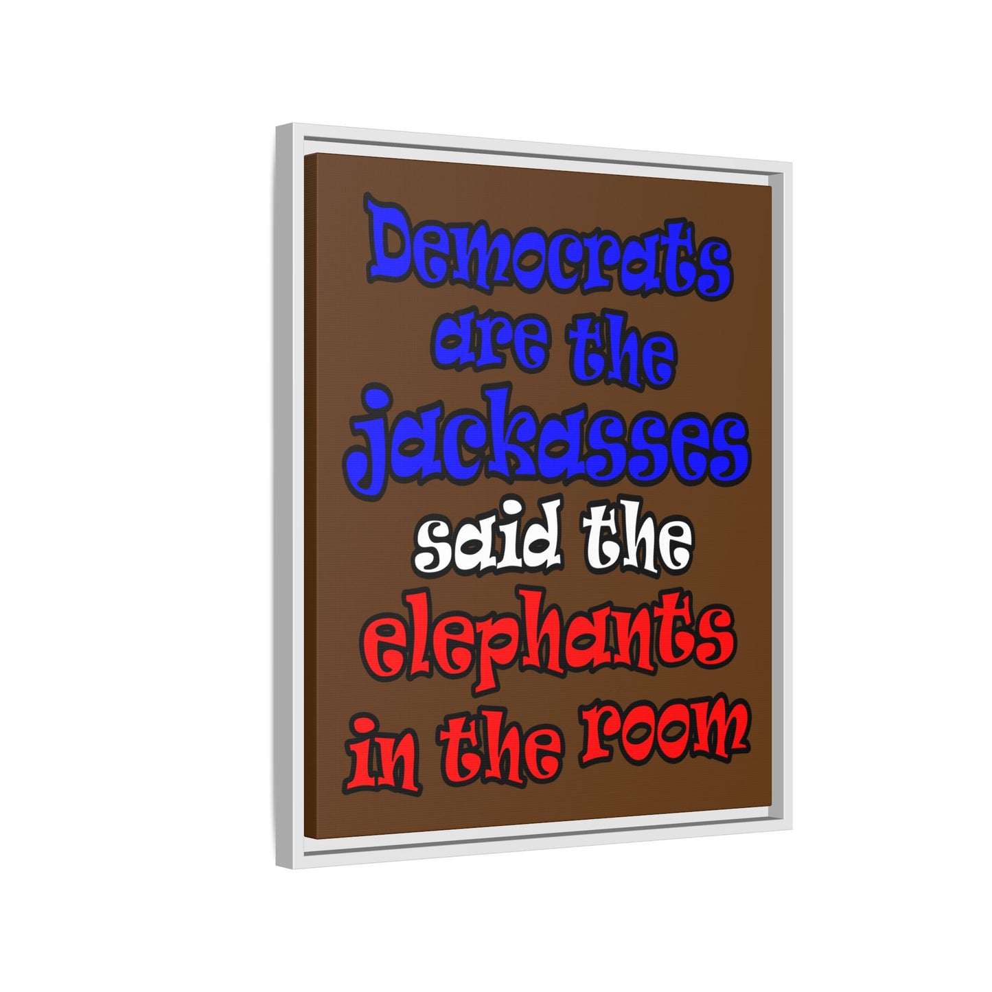 donkeys and elephants - framed canvas art (brown)