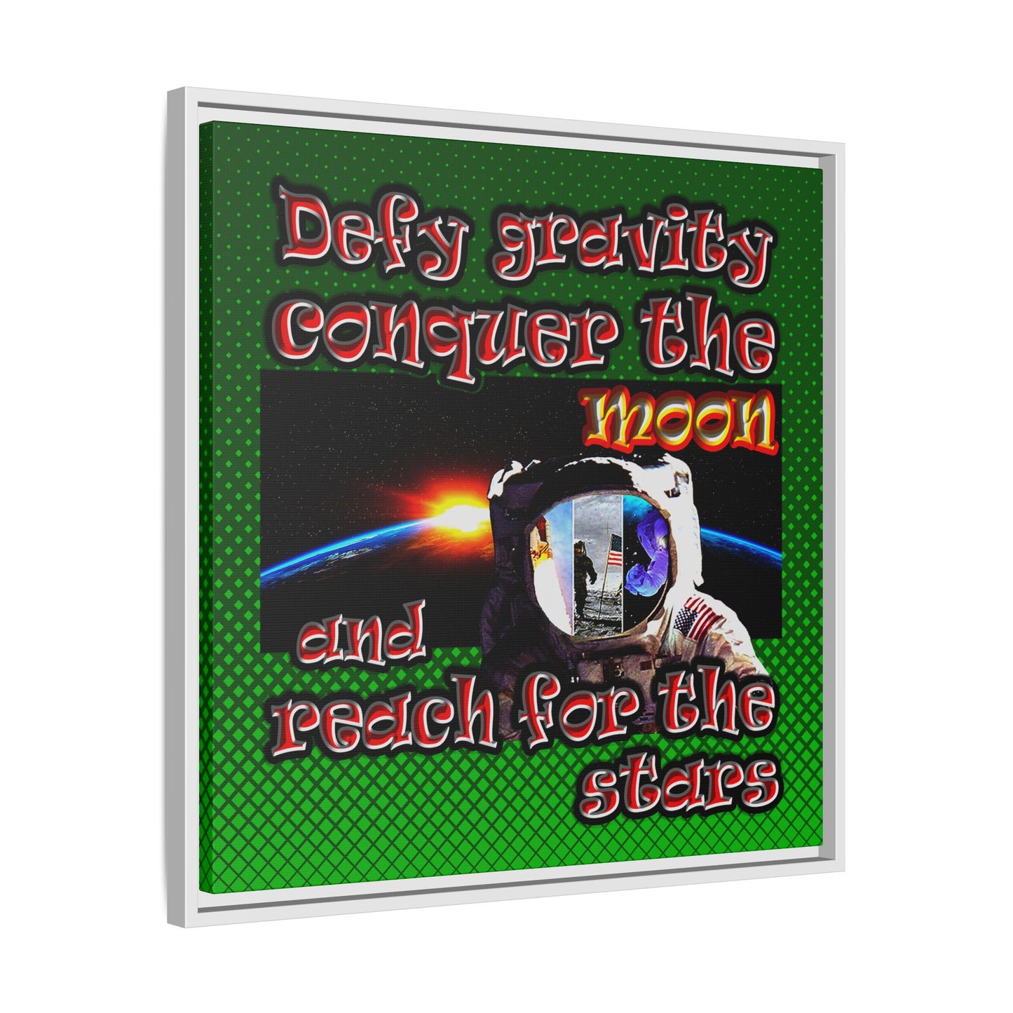 defy conquer reach - framed canvas art (logo green)