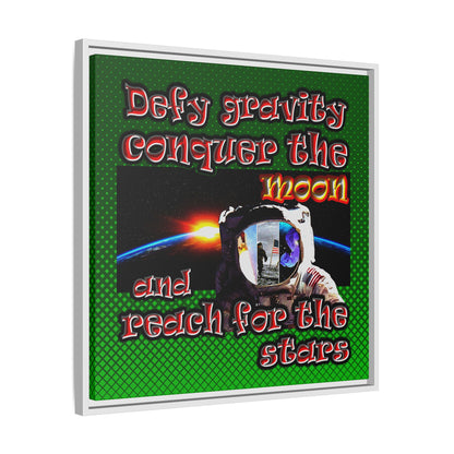 defy conquer reach - framed canvas art (logo green)