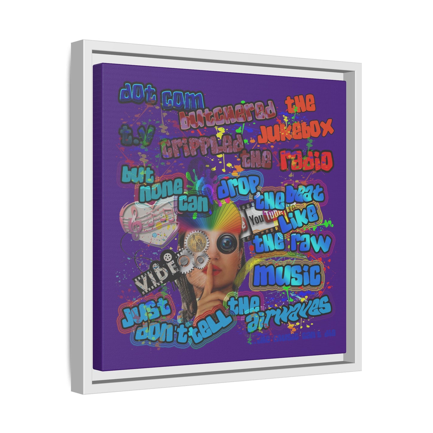 drop the beat - framed canvas art (purple)