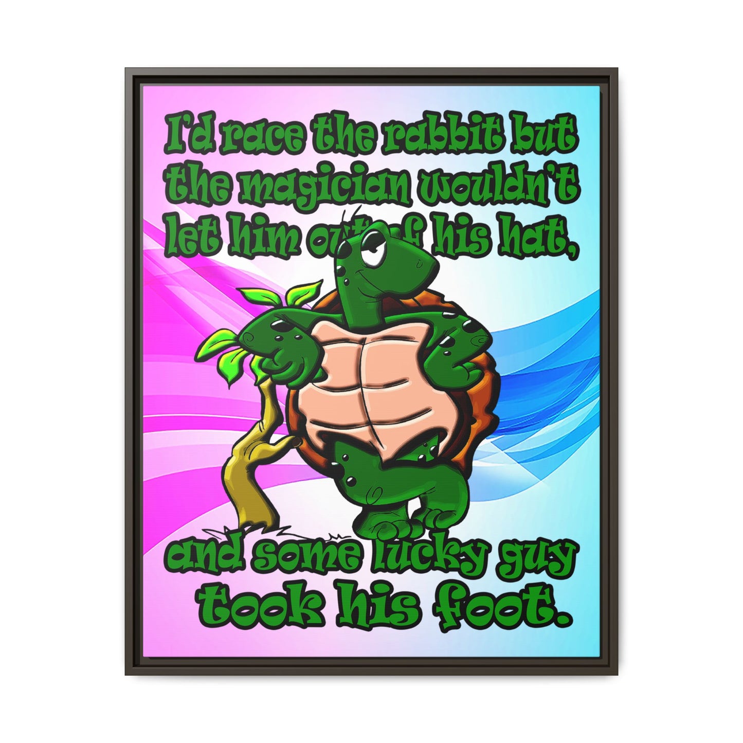 turtle race - framed canvas art (light blue-pink wave)