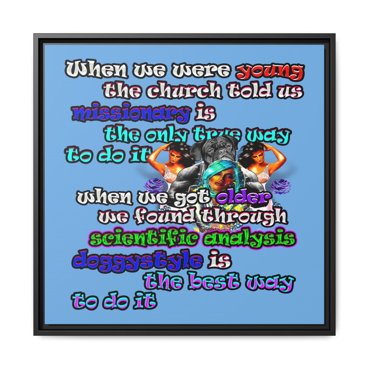 doggystyle - framed canvas art (light blue)