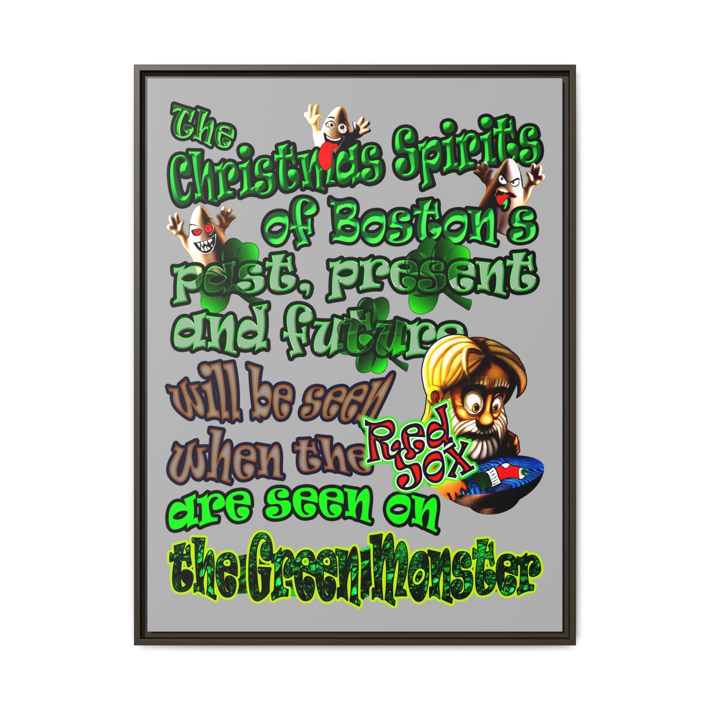 christmas spirits of boston - framed canvas art (light grey)