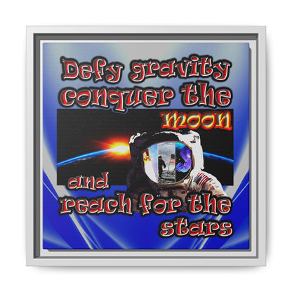 defy conquer reach - framed canvas art (blue-white wave)