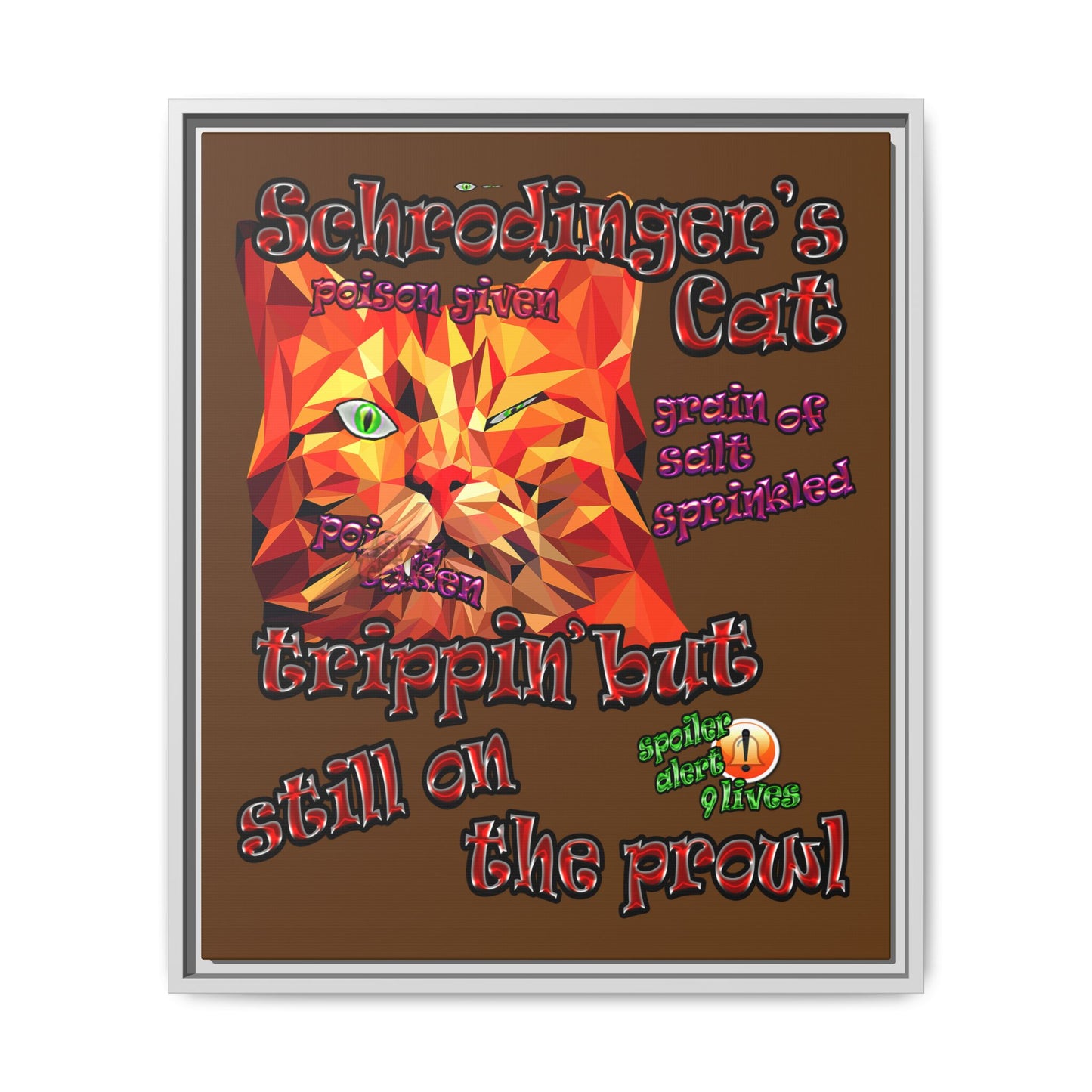 schrodinger's cat - framed canvas art (brown)