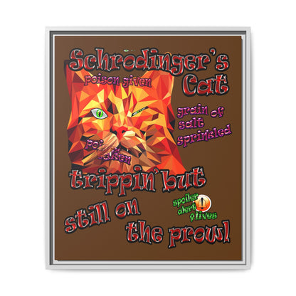 schrodinger's cat - framed canvas art (brown)