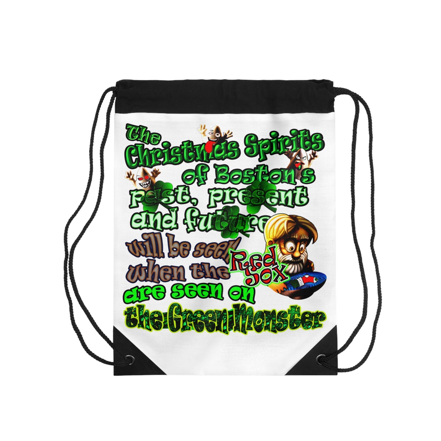 christmas spirits of boston - Drawstring Bag (white)